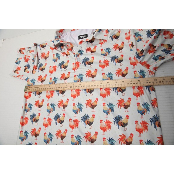 Waggle Polo Shirt Mens Medium Rooster Animal Print Golf Performance Stretch - Picture 6 of 10